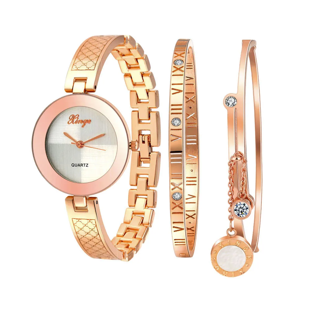 

Watch women Famous brand Rhinestone Bangle Gold Watch And Bracelet Set 386R Gift Feida