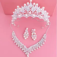 Свадебные туфли с украшением в виде кристаллов жемчужное украшение, бижутерия наборы для ухода за кожей дизайн жемчужное ожерелье Серьги Тиара Для женщин свадебный комплект ювелирных изделий