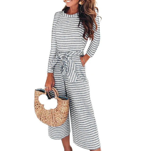 long sleeve striped jumpsuit