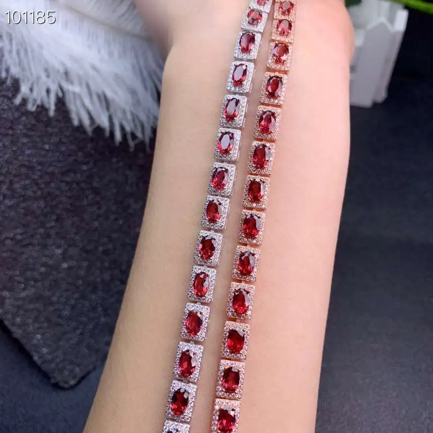 Bracelet en grenat rouge naturel Bracelet en pierres précieuses naturelles 925 bracelet en argent d