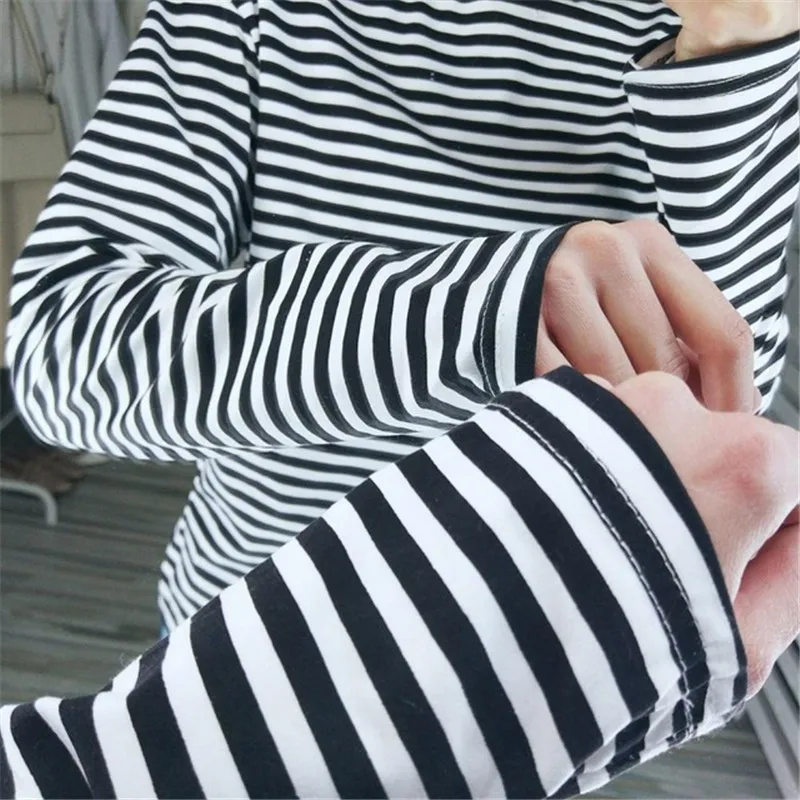 Women's Sweet Turtleneck Stretchable T-shirt Striped Close