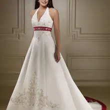 Великолепная линия Холтер атлас с вышивкой дизайнерские свадебные платья свадебное платье с церковным шлейфом