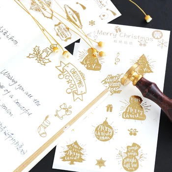 

8pcs/pack Christmas Golden Paper Stickers Christmas Tree Santa Claus Snow Man Design Deco DIY Scrapbooking Sticker Gift Wrapping