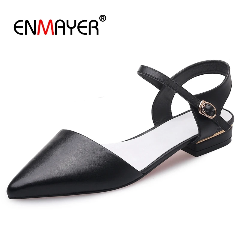 

ENMAYER 2019 Women Spring/autumn Basic Low Heel Pumps Genuine Leather Pointed Toe Casual Women Shoes Size 34-40 LY1922