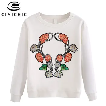 

CIVICHIC Ethnic Embroidered Women Top Tees Loose Thicken Pullover Harajuku Floral Long Sleeve T-shirt Oodji Bts Sweatshirt WLT42