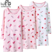 Pyjama en coton à manches longues pour enfants de 4 à 16 ans, vêtements de maison, chemise de nuit pour filles, imprimé pastèque, collection automne et printemps