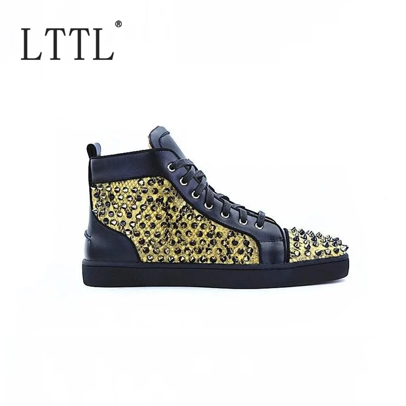 LTTL/классические модные кроссовки с заклепками; Мужская обувь из натуральной кожи; высокие кроссовки ручной работы на шнуровке; повседневная обувь на плоской подошве в стиле пэчворк
