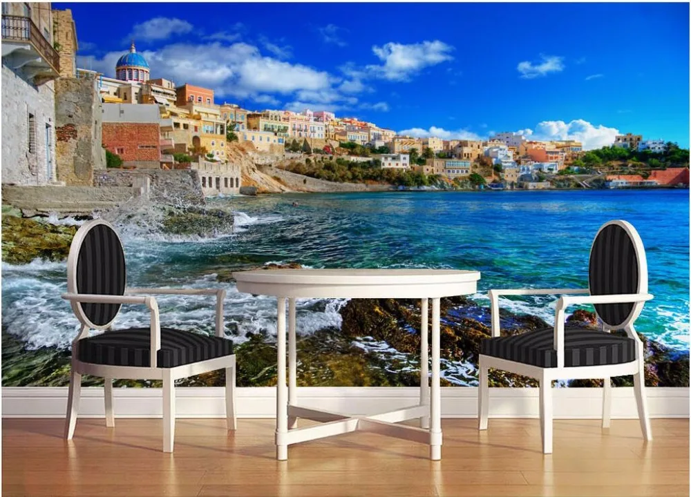 

Custom mural photo 3d room wallpaper sea view coast building scenery decoration painting 3d wall murals wallpaper for walls 3 d