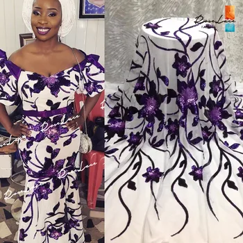 

Flower Sequined Net Lace Fabric African Nigerian Sequins Wedding Party Dresses Laces For Women New Indonesia Tulle Mesh Material