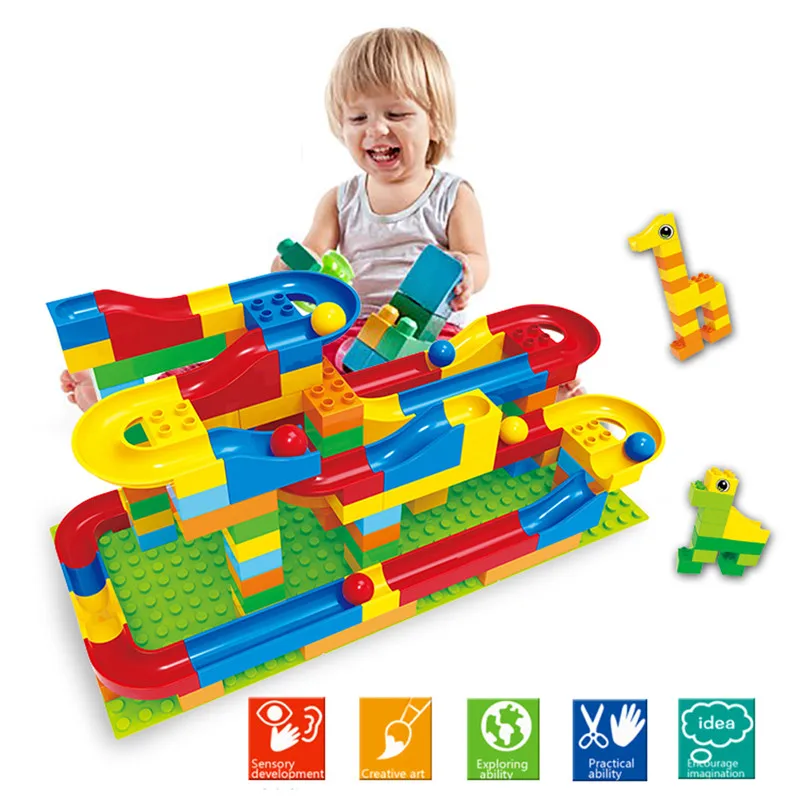 

73Pcs/Set Fun Plastic DIY Assembly Race Run Track Colorful Construction Kids Gaming Balls Rolling Maze Track Building Blocks