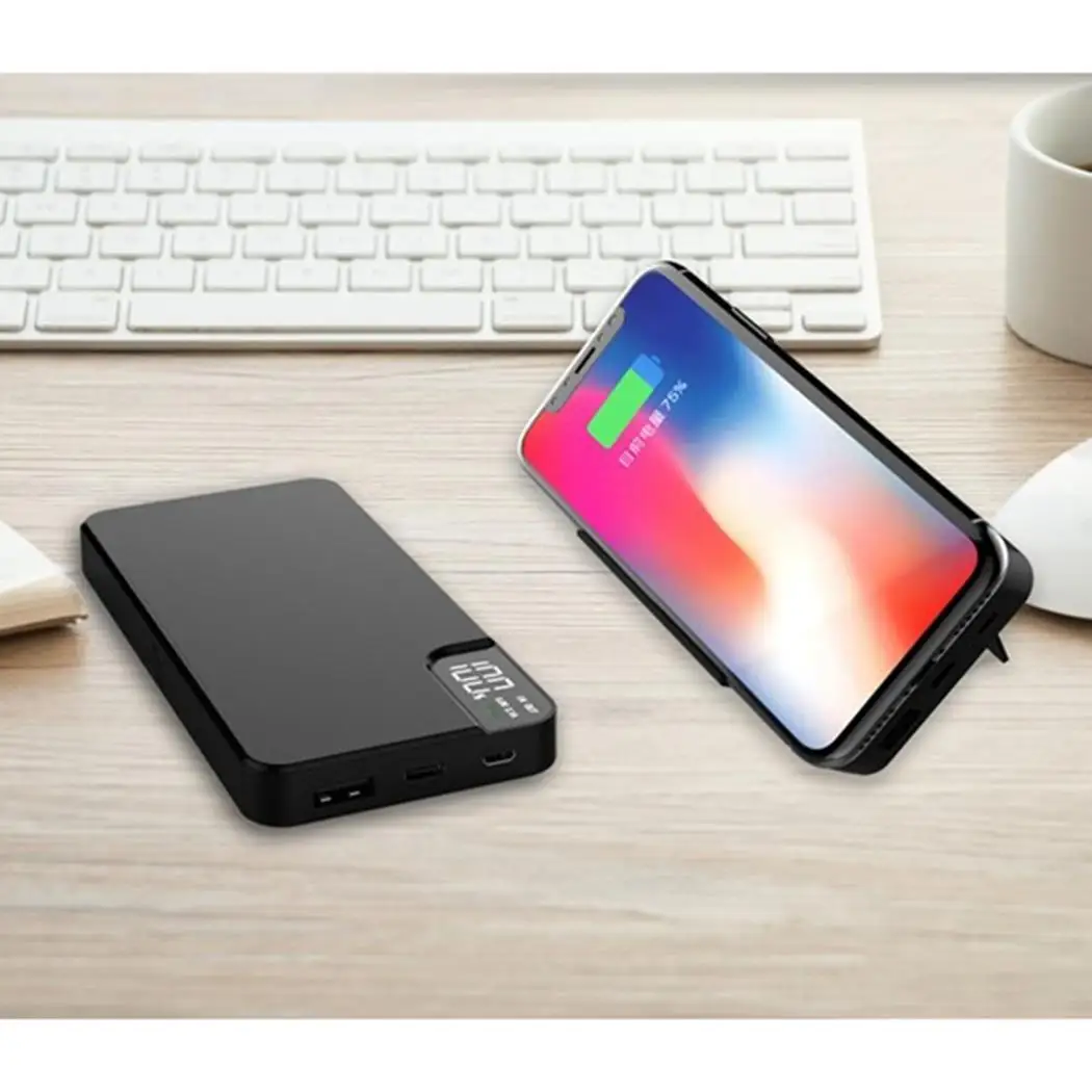Qi Беспроводное зарядное устройство цифровой дисплей 10000 мАч power Bank Quick 5 V/2.1A