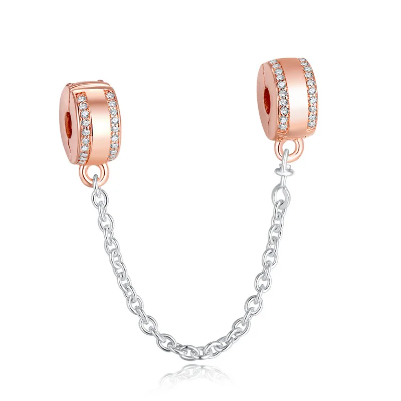 

Insignia Safety Chain Crystal Stopper Beads for Jewelry Making Fashion Silver 925 Jewelry Rose Golden Beads for DIY Bracelets