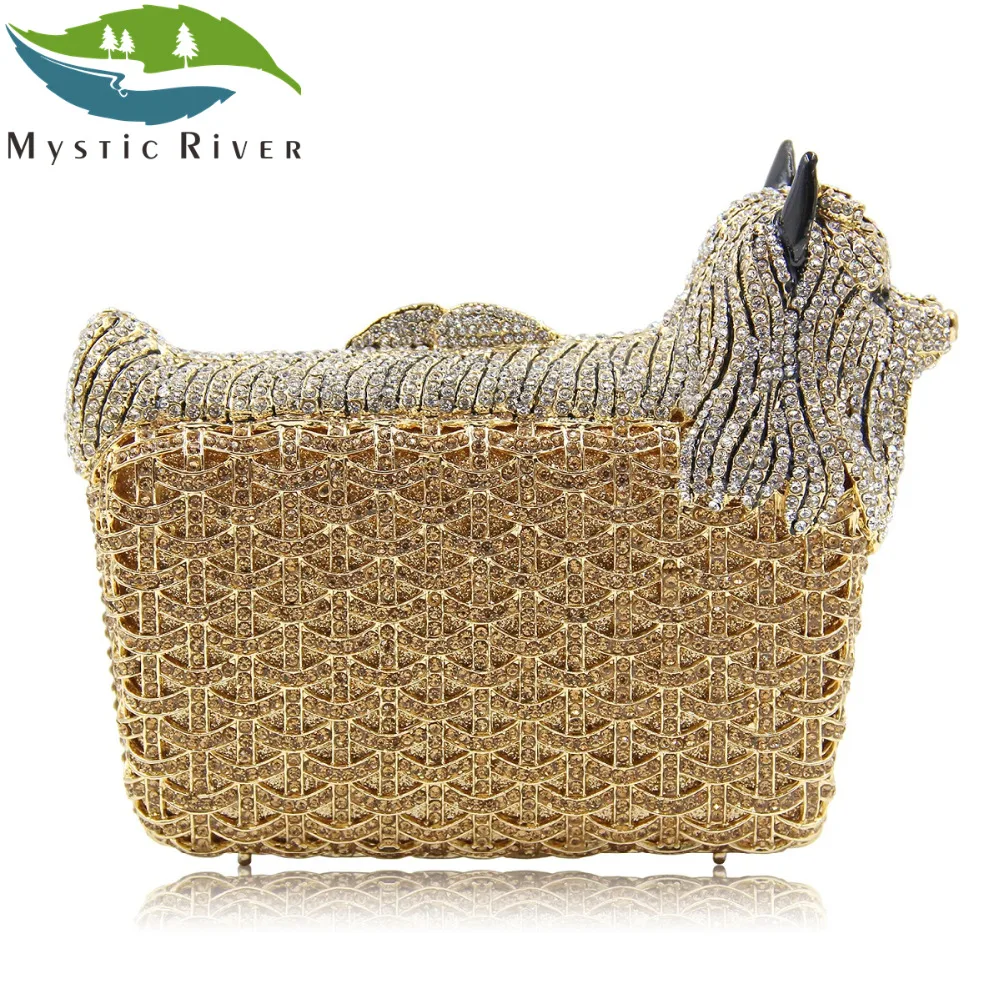 

Mystic River Puppy Shape Women Bag Luxury Crystal Clutch Evening Bags Female Clutches Wedding Party Purse Silver Gold