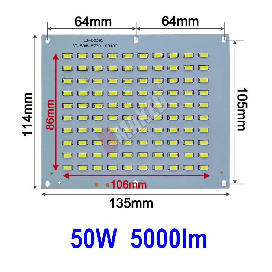 Полный Мощность светодиодный floodling PCB 10 Вт 20 Вт 30 Вт 50 Вт 70 Вт 100 Вт 200 Вт SMD5730 СВЕТОДИОДНЫЙ печатной платы, Алюминий пластина для Светодиодный прожектор - Испускаемый цвет: 50W 135x114mm