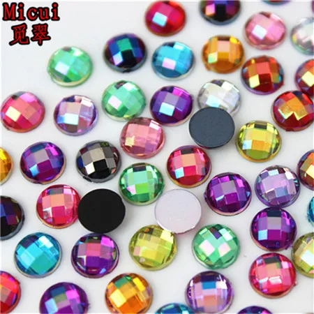 Micui 6/8mm Crystal AB Round Acrylic Nail Rhinestones Flatback Glue On Non Hotfix Stones Appliques For Craft DIY Nail Art MC341 - Цвет: Random Mixed Colors