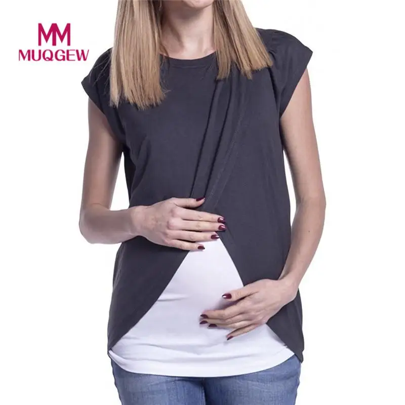 

Women's Blouse Maternity Nursing Wrap Top Cap Sleeves Double Layer Blouse Spring Autumn newet style hot sale fashion Blouse