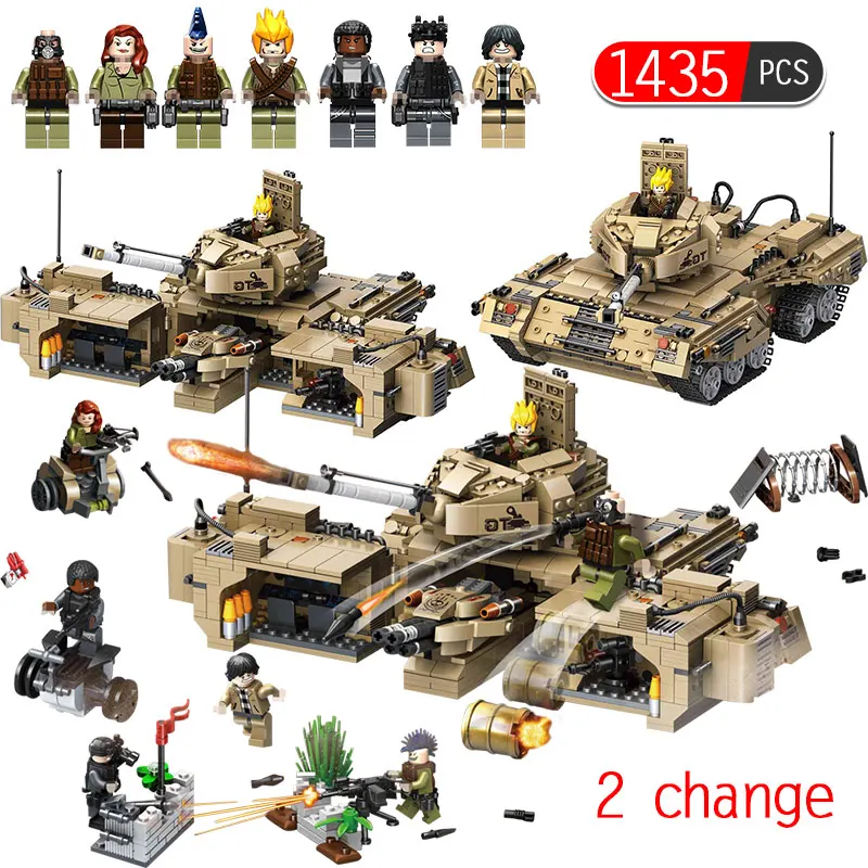 

1435pcs Military World Deformation Tank Bricks WW2 Army Forces Track Tank M1A2 Building Blocks Toys Gift For Kids Boys