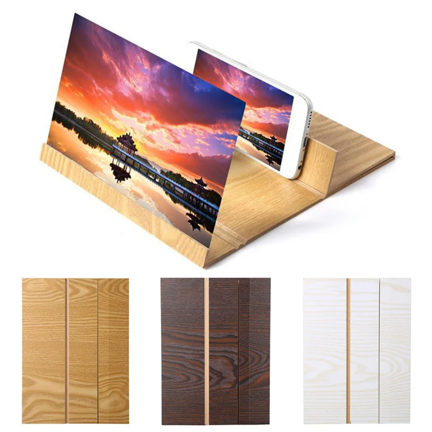 

3D HD Screen Magnifier Wood Holder Stand For Mobile Phone Video Amplifier Folding Enlarged Expander Stand Desk Holder Car Holder
