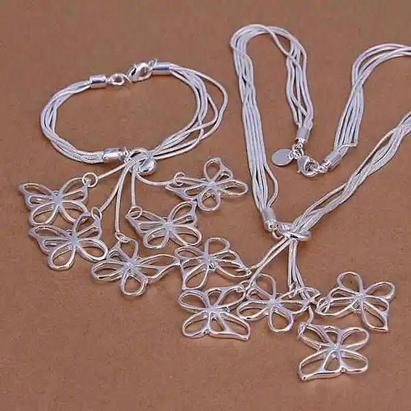 

S334 925 sterling silver jewelry set, fashion jewelry set Five Butterfly Earrings Bracelet Necklace S334 /appajgwa gftaoxaa