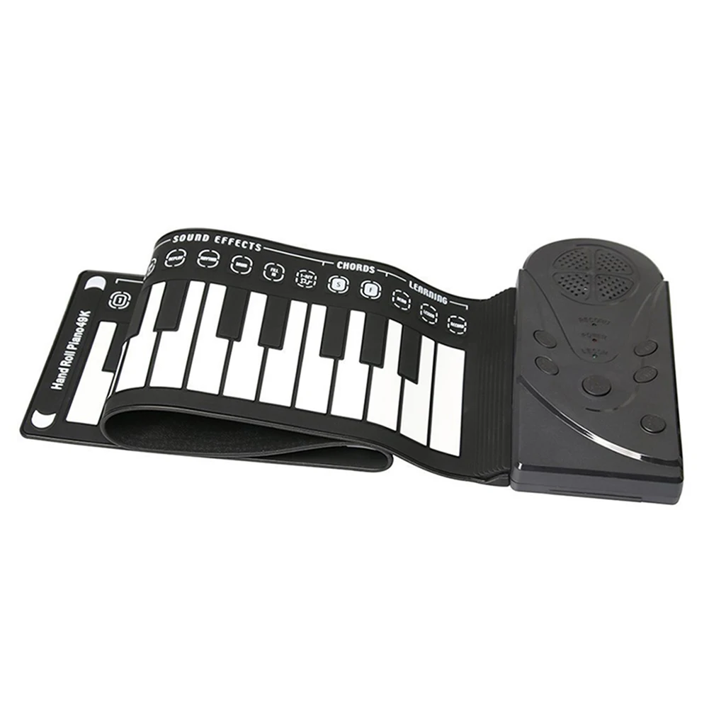 Портативная Гибкая цифровая клавиатура пианино 49 клавиш мелодии ритмы электронные рулонные пианино игрушки C55K - Цвет: Черный