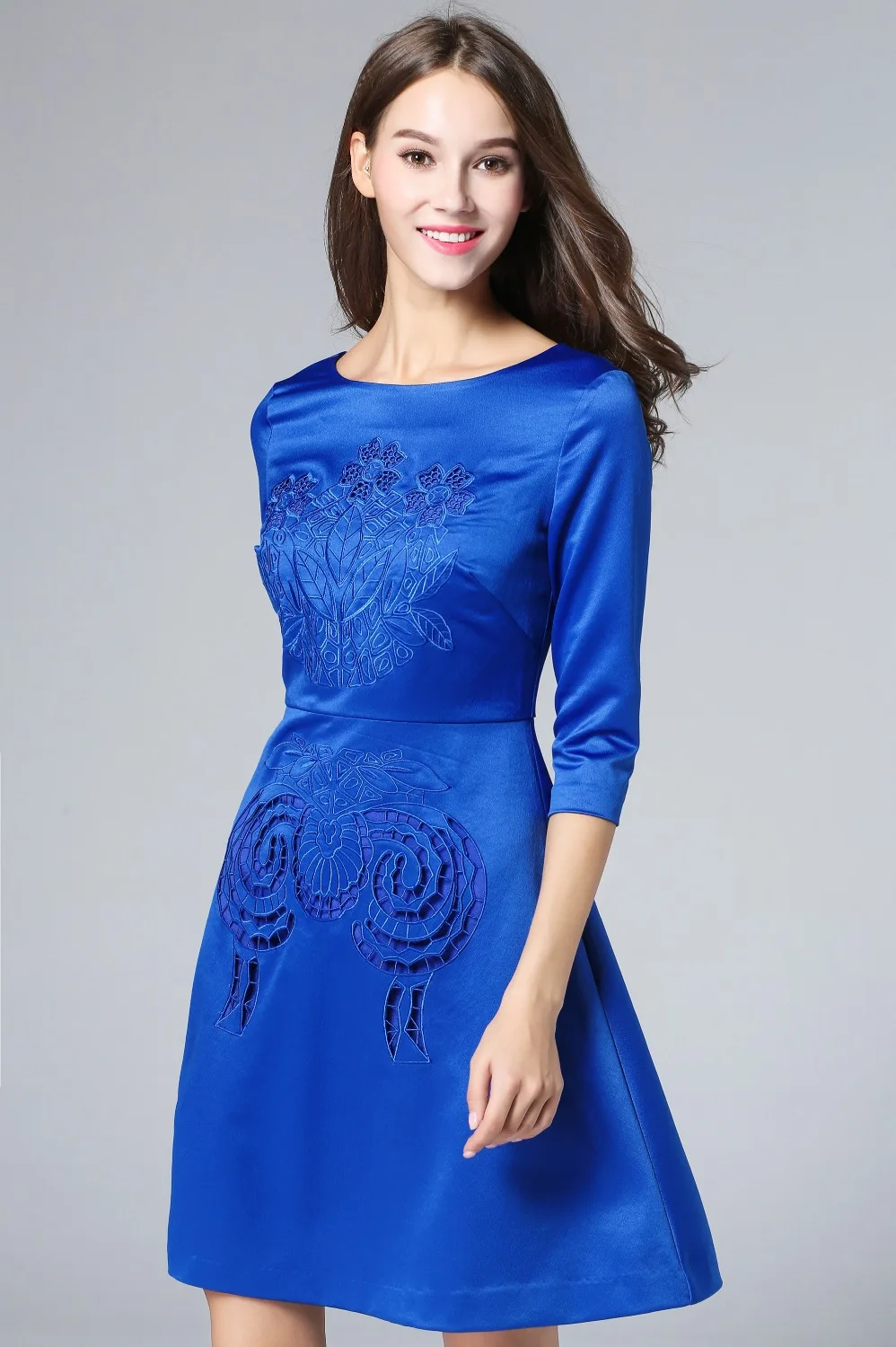 Embroidery Women A Line Dress Round Neck Fashion Cut Out Dresses