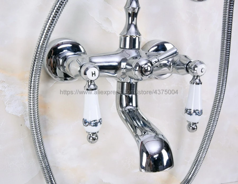 Wall Mounted Polished Chrome Bathtub Faucets Bathroom Basin Mixer Tap With Hand Shower Head Bath & Shower Faucet Nna240