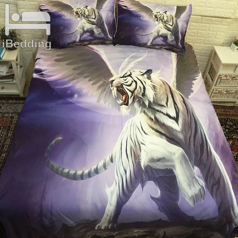 White Tiger with Wings 3D Bedding Sets Comforter Bed Cover Homemade Bedspread Duvet Set | Дом и сад