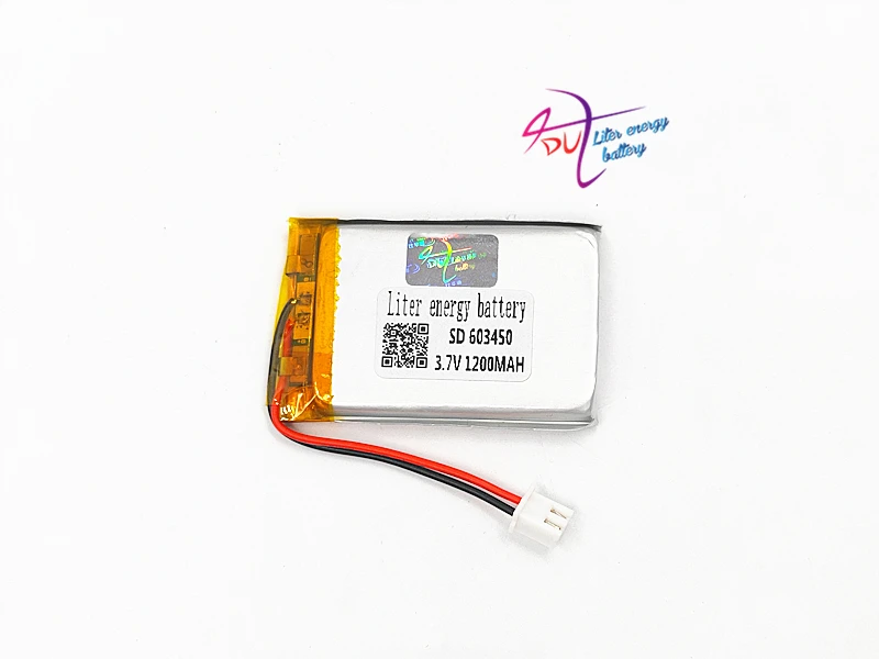 JST 2,54 мм 2 pin 603450 3,7 V 1200MAH 063450 литий-полимерная LiPo аккумуляторная батарея для Mp3 наушников DVD bluetooth камеры