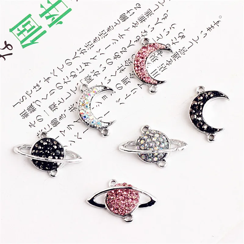 

Mini Order 3pcs/lot Crystal Rhinestone Paved Moon Saturn Pendant Charms DIy Jewelry Findings Ornament Accessories Jewelry Charm