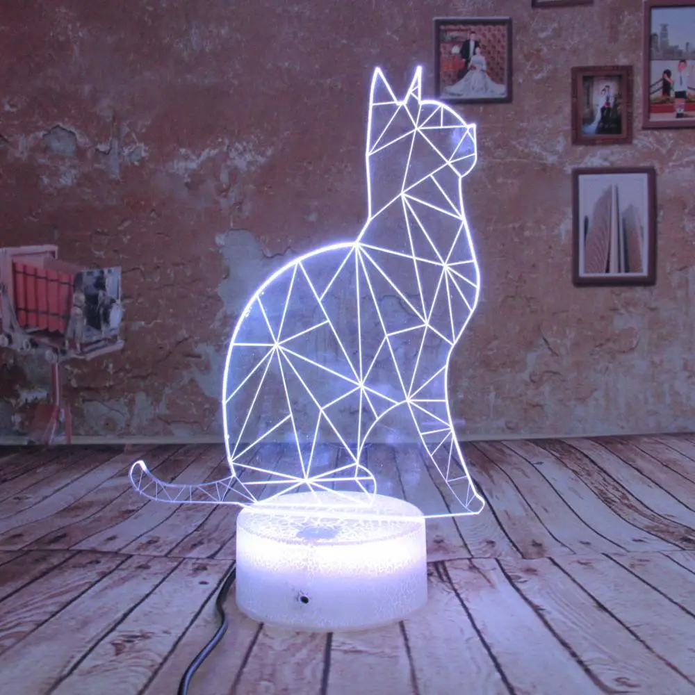 3D ночник для питомца кота лампа Оптическая иллюзия сенсорная прикроватная 7