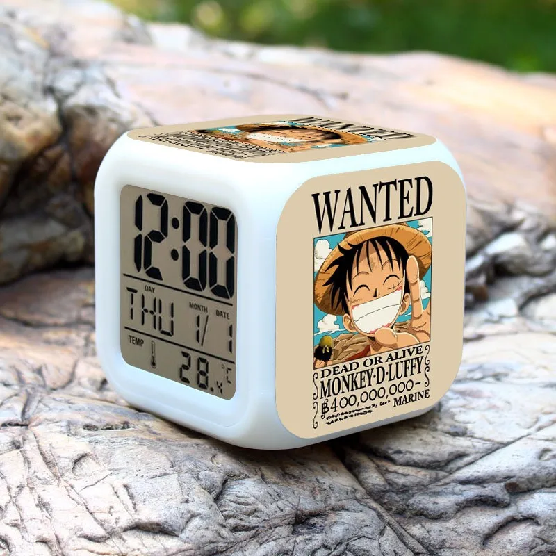 7 цветов Светящиеся Led аниме одна деталь Luffy Wanted фигурка будильник Saat Despertador ночь красочные детские игрушки