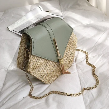 

Summer Fashion Women Straw Bag Hexagon Beach Rattan Shoulder Bag Detachable Strap Crossbody Handbag Handmade bolsa feminina #2