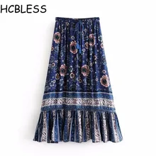 HCBLESS летний женский рисунок в национальном стиле эластичный пояс кружево сшитая юбка-Тюльпан юбка с оборками