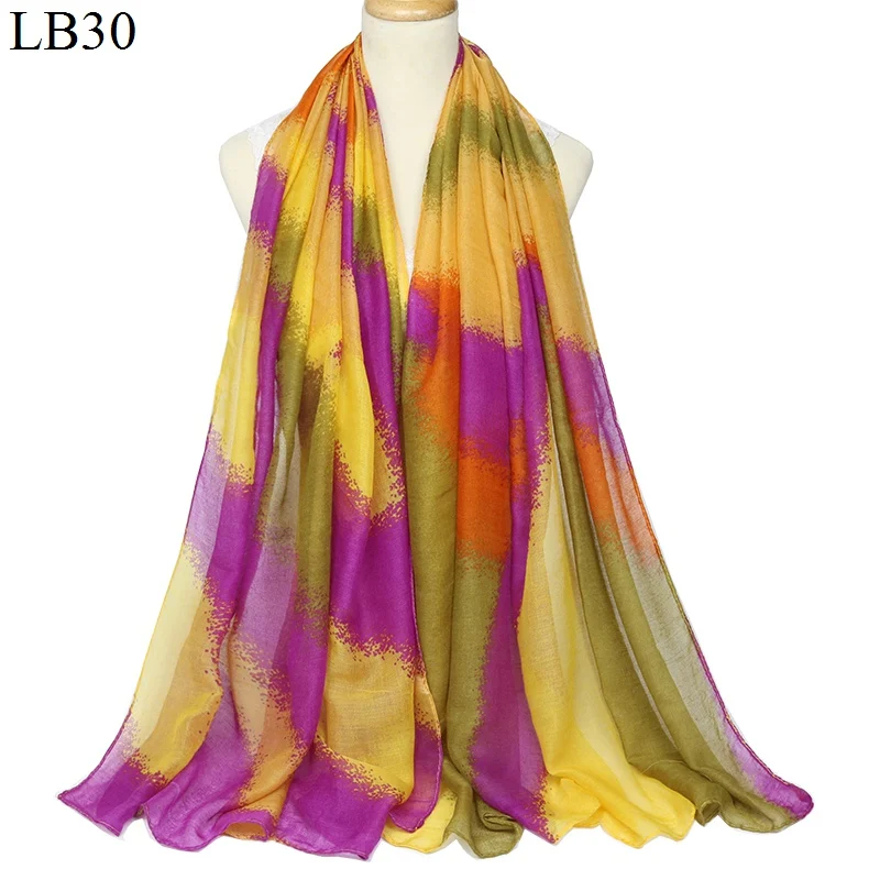 Цветной женский шарф, модные мягкие тонкие длинные шарфы, Полиэстер, Хлопок, зимняя Радужная шаль, Дамская Пашмина бандана, платок - Цвет: LB30  color5