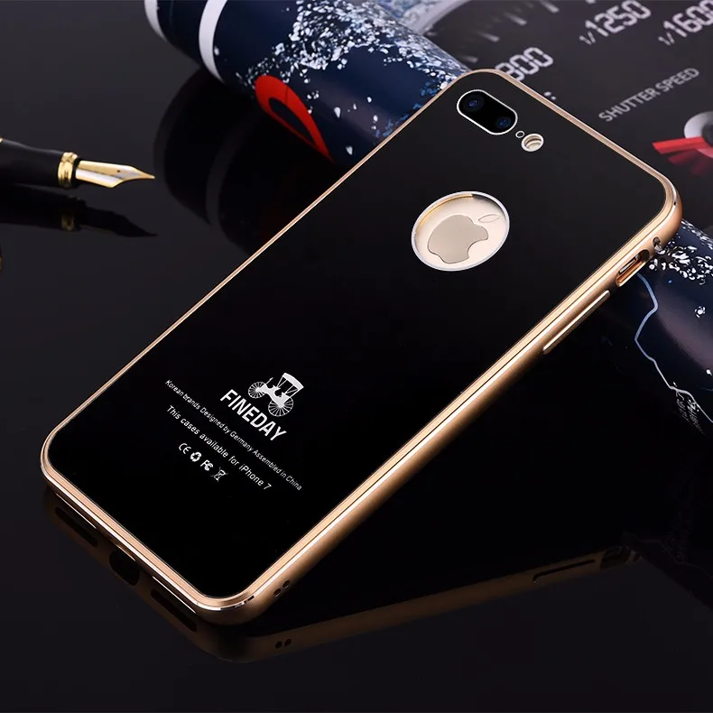 iMatch Aviation Aluminum Alloy Metal Bumper Tempered Glass Back Cover Case for Apple iPhone 7 Plus & iPhone 7