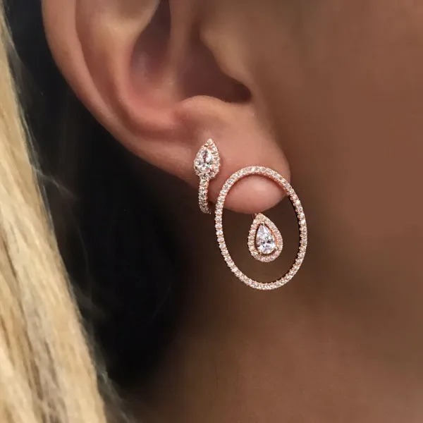 Boucles d'oreilles double face pour femmes, AAA, zircone cubique, cz, géométrique, élégance, mariage, fiançailles, ovales, nouveau style