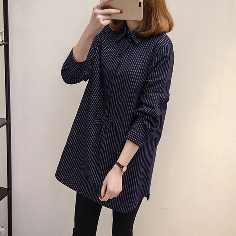 

Spring Women Plus Size Shirt Long Sleeve Striped Vintage Ladies Blouse Loose Casual Women Tops YoYiKamomo XL-5XL