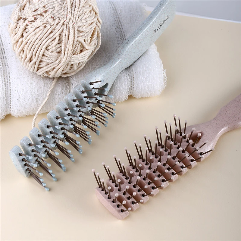 1Pc Fishbone Shape Elastic Comb Teeth Breathable Blowing Fluffy Hair Comb Hairbrush Wheat Straw Pro Styling Hair Vented Brush