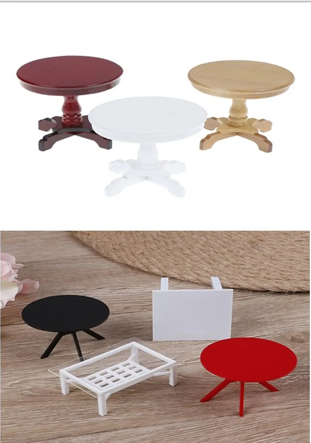 جديد 1/12 دمية أثاث مصغر موجة-ارتفع القهوة/نهاية الجدول غرفة المعيشة الديكور