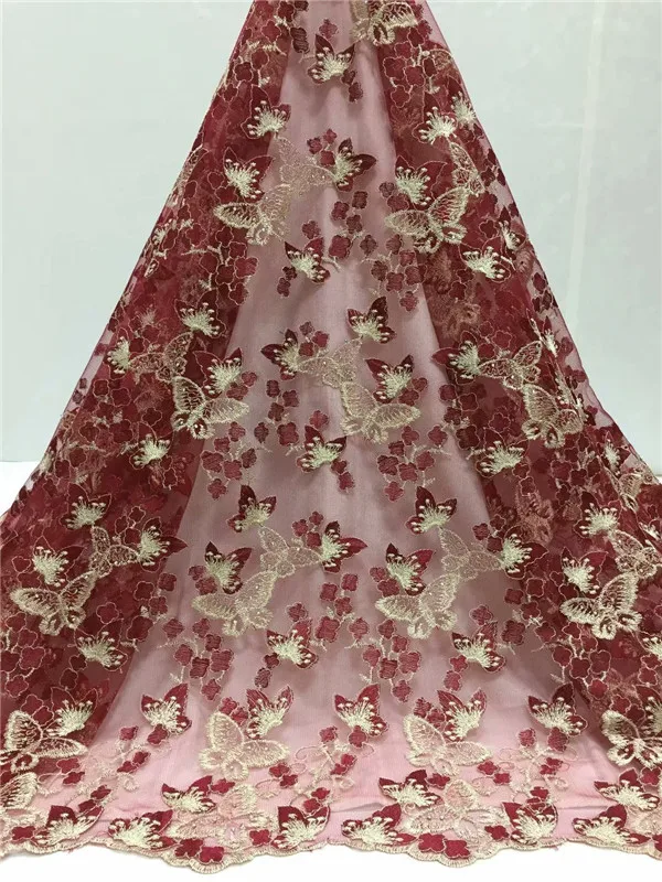 

Top African Lace Fabric Sewing Embroidered French Tulle Lace Fabric Designs Bridal Wedding Party Women Dress butterfly420#