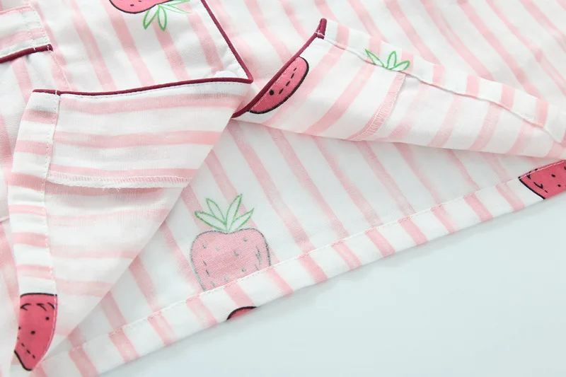 QWEEK Летняя женская ночная одежда для беременных тонкие газовые пижамы в полоску с принтом клубники пижамы женские хлопковые пижамы с длинными рукавами
