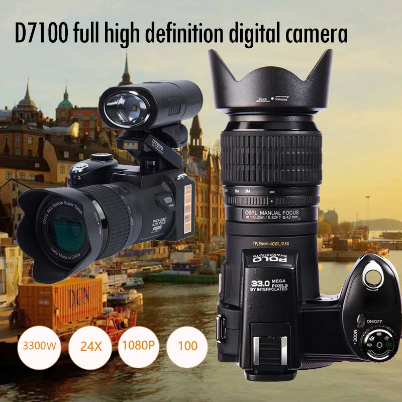 

PROTAX D7100 Digital Camera 33MP FHD DSLR Half-Professional 24x Telephoto & Wide Angle Lens sets 8X Digital zoom Cameras Focus