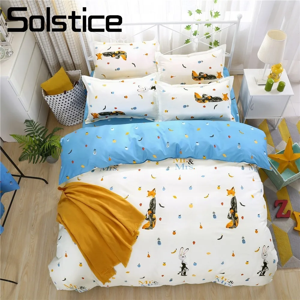 

Solstice Home Textile Cool Fox Pure Color Print Bedding Sets Quilt Cover Bed Sheet Pillowcase 3/4pcs Duvet Cover King Twin Size
