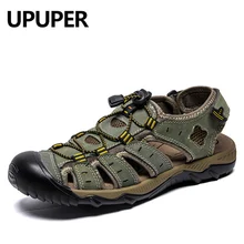 UPUPER мужские сандалии летние туфли-лодочки из натуральной Кожаные сандалии-шлепанцы из дышащего материала; Повседневная пляжная обувь Для мужчин плюс размер 38-48 sandalen