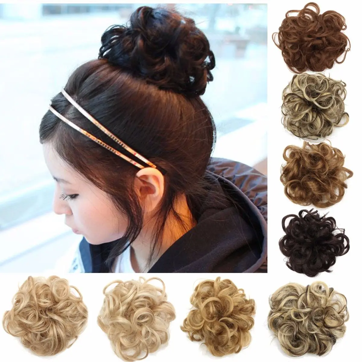 

Women Messy Bun Curly Drawstring Hair Scrunchie, Wave Hair Chignon Girl Updo Cover Wigs Extension Synthetic Hair Donut Hairpiece