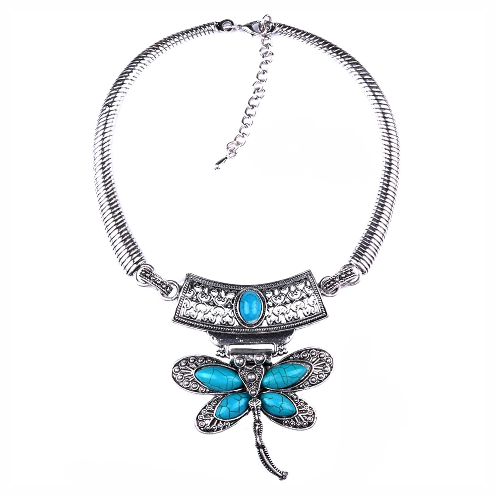 

MYTHIC AGE Antique Silver Color Dragonfly Pendant Vintage Statement Choker Collar Necklace Jewelry for Women