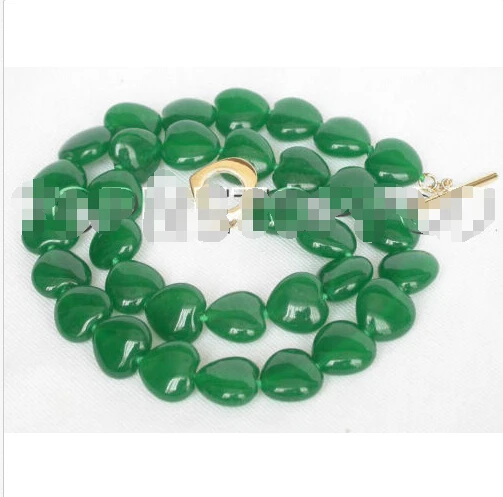 

Free shipping Healthy 12mm heart-shape green jade beads necklace E1314