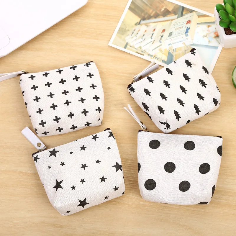 

Simple Canvas Coin Purses Nordic Style Dot Tree Star Sign Money Pouch Small Change Wallet Mini Key Holder Creative Child Gift