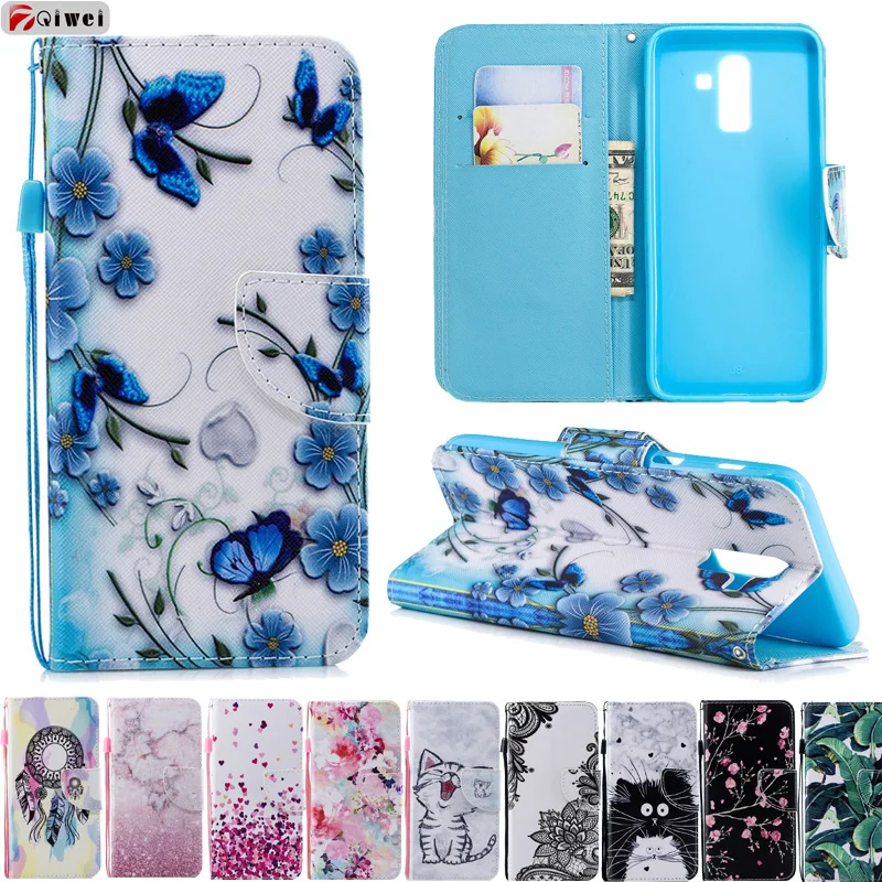

For Samsung J8 2018 Case Flower Print Leather Flip Wallet Phone Case For Fundas Samsung Galaxy J8 2018 Cover Stand Card Holder