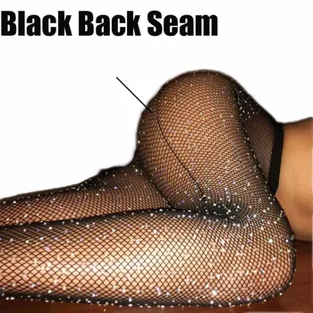 

Sexy Women Stockings Tights Bling Rhinestone Mesh Fishnet Pantyhose Shiny Black Back Seam Hosiery Femme Calcetines Mujer SW143